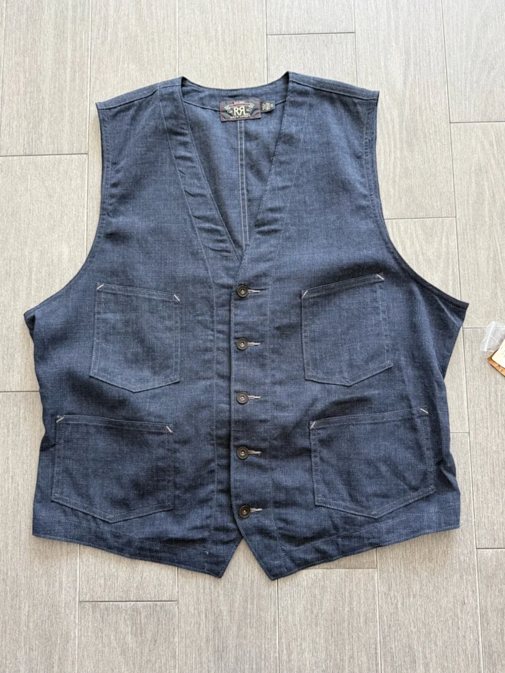 RRL Double RL Ralph Lauren Indigo Twill Vest XL NWT Wool Linen Cotton Cinch Back